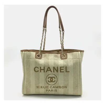 Chanel Beige Brown Canvas Deauville Tote and Shoulder Bag