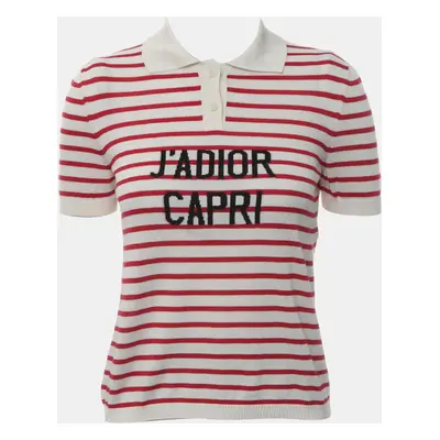 Dior White, Red Silk, Cotton J'Adior Capri Stripes Polo Shirt IT