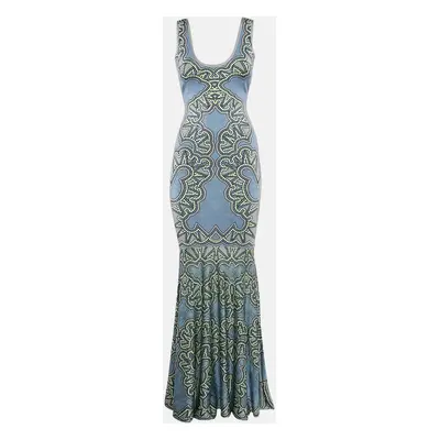 Herve Leger by Max Azria Blue Jacquard Knit Sleeveless Maxi Dress