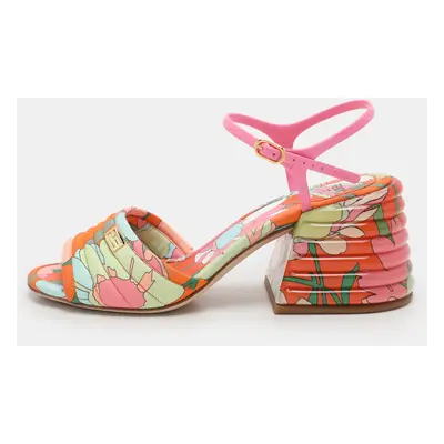 Fendi Multicolor Fabric and PVC Promenade Ankle Strap Sandals Size