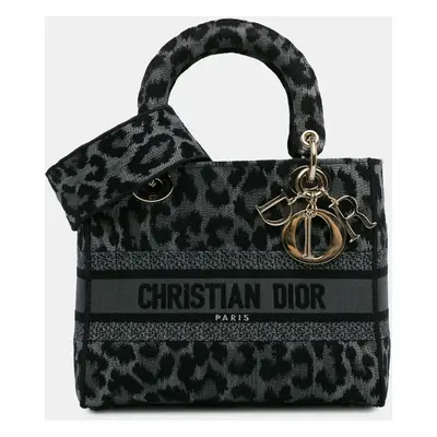 Dior Black Grey Mizza Medium Embroidered Canvas Leopard Lady D-Lite