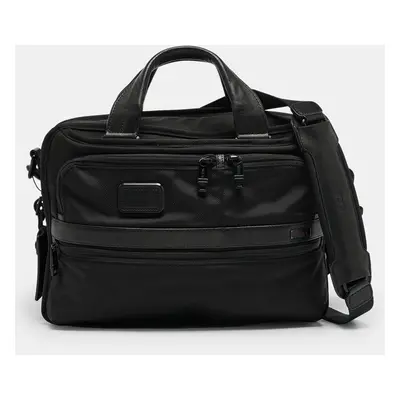 TUMI Black Leather and Nylon Alpha Expandable Organizer Laptop Bag