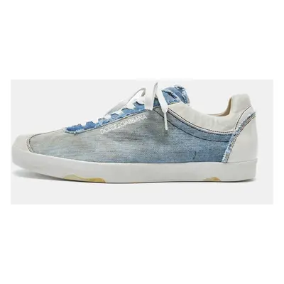 Dolce & Gabbana Blue/White Denim and Leather Lace Up Sneakers Size