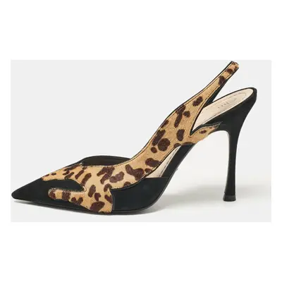 Dior Black/Brown Calf Hair and Suede Slingback Pumps Size