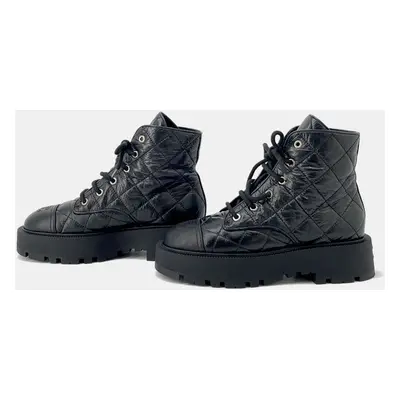 Chanel Black Matelasse Lambskin Combat Boots 38C