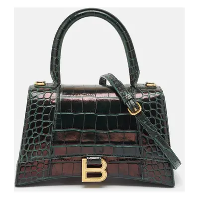 Balenciaga Green Croc Embossed Leather Hourglass Top Handle Bag