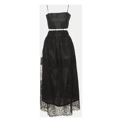 Chloe Black Silk & Lace Crop Top & Maxi Skirt Set