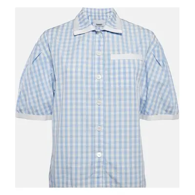 Burberry Blue/White Gingham Cotton Button Front Blouse