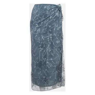 Polo Ralph Lauren Grey Sequin Embroidered Tulle Midi Skirt