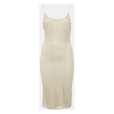 Alice + Olivia Light Gold Crochet Knit Midi Dress