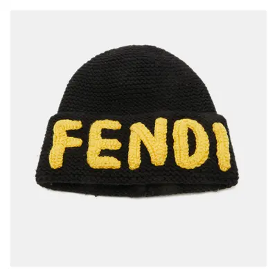 Fendi Black/Yellow Logo Knit Wool Beanie ( One Size )