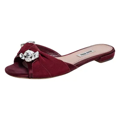 Miu Miu Burgundy Satin and Fabric Knot Slide Flats Size 37.5