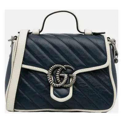 Gucci Navy Blue Mini GG Marmont Torchon Top Handle Bag