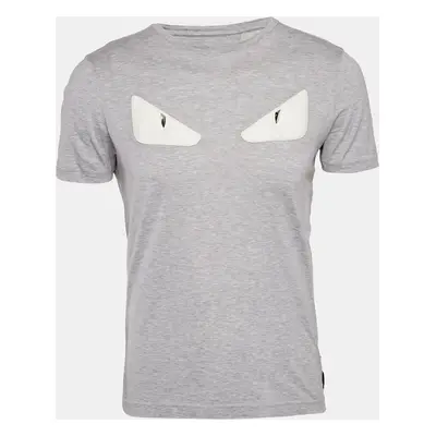 Fendi Grey Cotton Monster Eye Applique Detail T-Shirt