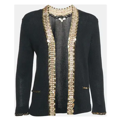 Maje Black Embellished Linen and Cotton Fascinate Cardigan