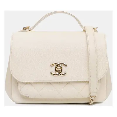 Chanel Ivory Tone Caviar Leather Business Affinity Top Handle Flap Bag