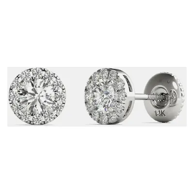 14K White Gold Natural Diamond Halo Screw Back Earrings (3/4 Ctw)