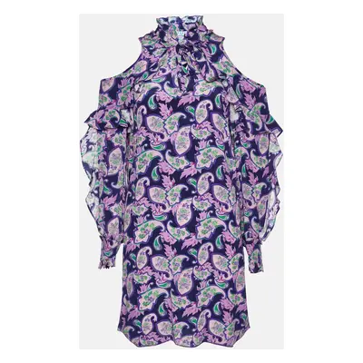 Sandro Purple Paisley Print Silk Ruffled Mini Dress