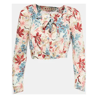 Marni Multicolor Floral Print Cotton Tie-Up Detail Blouse