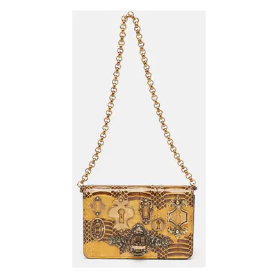 Dolce & Gabbana Yellow Snakeskin Leather DG Miss Ginevra Shoulder Bag