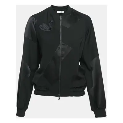 Victoria Victoria Beckham Black Wool Swan Applique Zip-Up Jacket