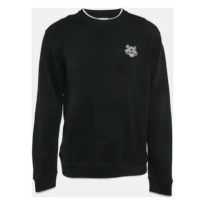 Kenzo Black Tiger Applique Cotton Knit Crew Neck Sweatshirt