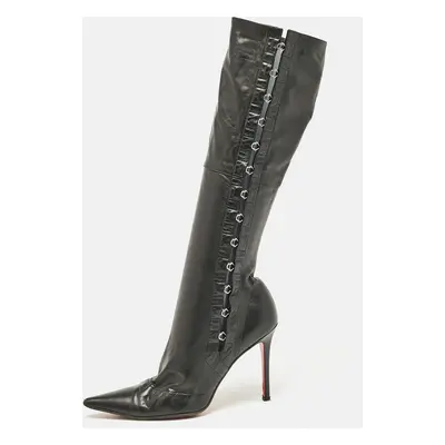 Christian Louboutin Black Leather Knee Length Boots Size 37.5