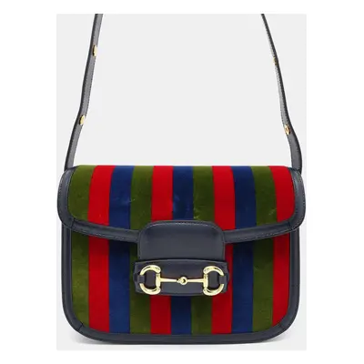 Gucci Multi-color, Navy Suede Horsebit Shoulder Bag