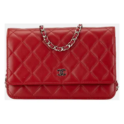 Chanel Red Classic Lambskin Wallet on Chain