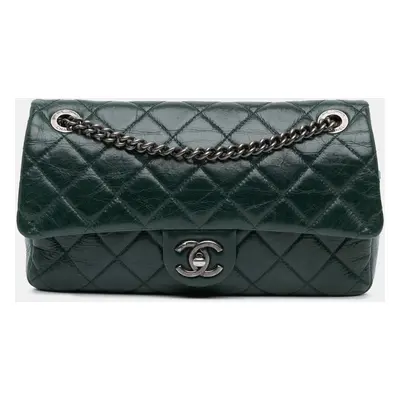 Chanel Green Medium Glazed Calfskin Duo Color Flap