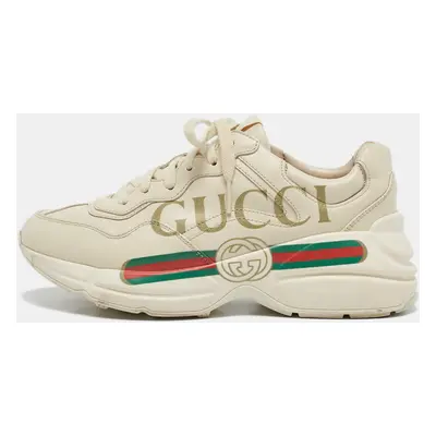 Gucci Cream Leather Rhyton Lace Up Sneakers Size 37.5