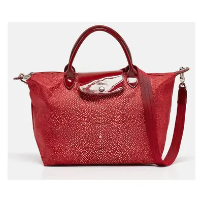 Longchamp Red Stingray Print Nylon and Patent Leather Le Pliage Neo Tote