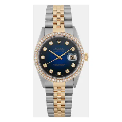 Rolex Blue Diamond 18k Yellow Gold Stainless Steel Datejust Automatic Men's Wristwatch mm