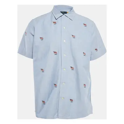 Polo Ralph Lauren Blue Flag Embroidered Cotton Half Sleeve Shirt