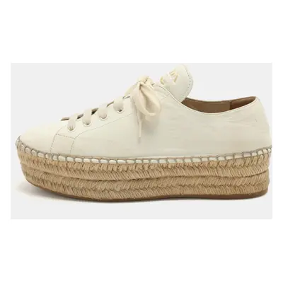 Prada White Leather Platform Espadrille Lace Up Sneakers Size