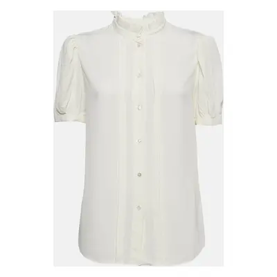 Celine Off-White Silk Blend Ruffled Blouse