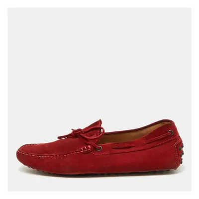 Tod's Red Suede Bow Slip On Loafers Size