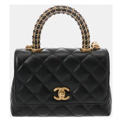 Chanel Black Calfskin Leather Extra Mini Coco Handle Bag