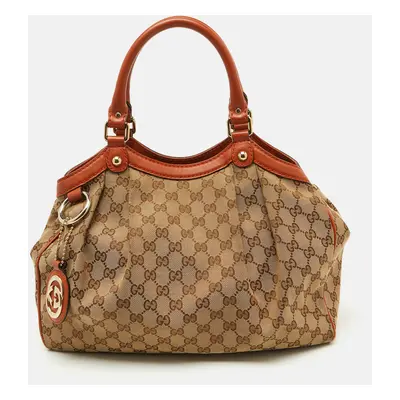 Gucci Beige/Brown GG Canvas and Leather Medium Sukey Tote