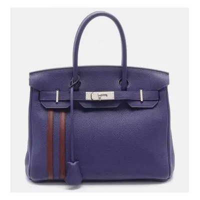 Hermes Blue Officier Leather Birkin Tote Bag