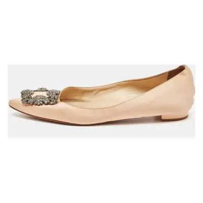 Manolo Blahnik Beige Satin Hangisi Flat Pumps Size