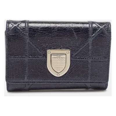 Dior Navy Blue Patent Leather Diorama Trifold Wallet