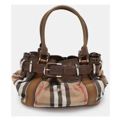 Burberry Brown House Check Canvas and Leather Beaton Tote