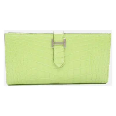 Hermes Green Leather Bearn Long Wallet