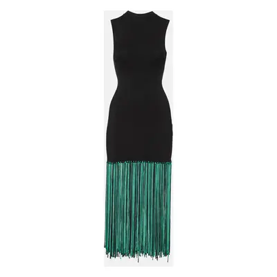 Sandro Black Jersey Fringed Sleeveless Midi Dress