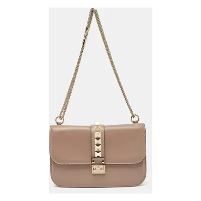 Valentino Beige Leather Glam Lock Chain Shoulder Bag