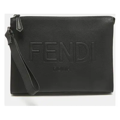 Fendi Black Leather Roma Flat Pouch