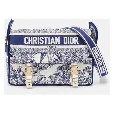 Dior Navy Blue/White Embroidery Canvas Diorcamp Bag