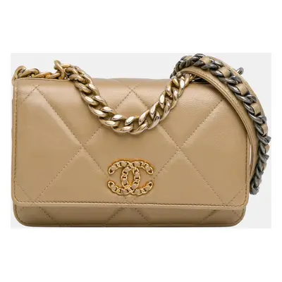 Chanel Gold Quilted Lambskin Wallet on Chain