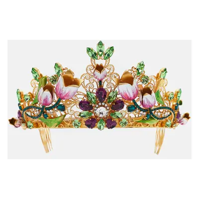 Dolce & Gabbana Gold Tone Flower & Crystal Embellished Tiara